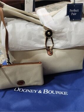 Dooney & Bourke Cream Pebbled Leather Shoulder Bag with Matching Wristlet